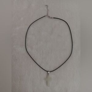 Elegant Black Necklace with Ivory Cross Pendant